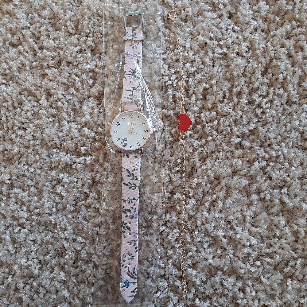 New Cat Round Pointer Watch and Heart Bracelet Set - Picture 2 of 4